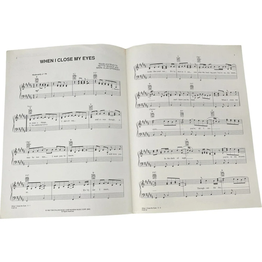 Kenny Chesney When I Close My Eyes Sheet Music Piano Vocal Guitar Vintage 1990